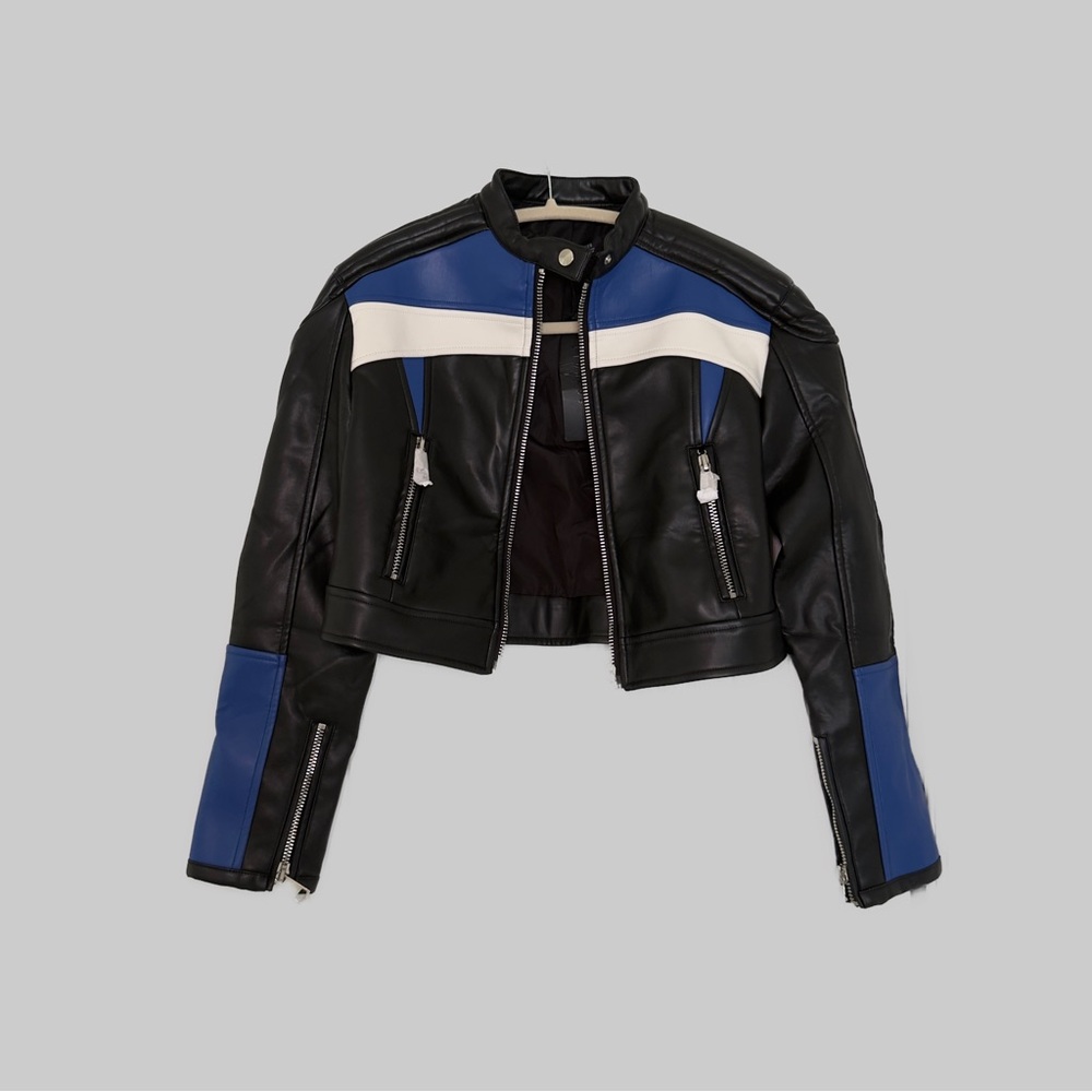 LIONESS - Biker Jacket in Blue & Black [NEVER WORN] [WITH TAGS]